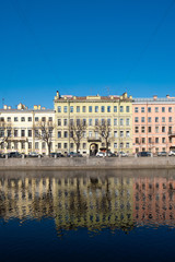City river houses in Saint Petersburg, Russia. Fontanka river in Saint Petersburg, Russia.