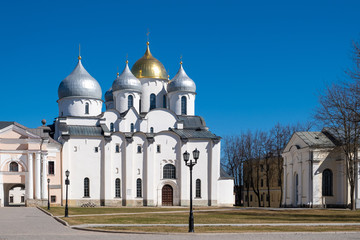 Fototapeta na wymiar The Cathedral of Saint Sophia (1045-1050) in the Kremlin in Veliky Novgorod, Russia