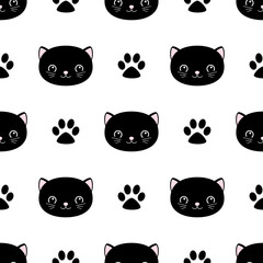 Cute cats seamless pattern, little kittens, texture for wallpapers, fabric, wrap, web page backgrounds, vector illustration