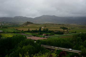 Haro, located in the northwest of the community of La Rioja (Spain). important locality of the wine industry and wine tourism. Cantabrian mountain range in the background and vineyards 