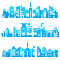 Obraz premium modern city skyscrapers skyline, blue in white background