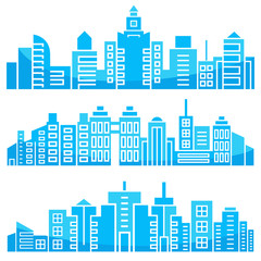 modern city skyscrapers skyline, blue in white background