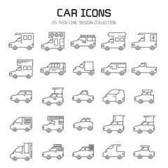 car and vehicle icon set, line icons