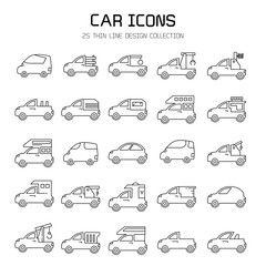 car and vehicle icon set, line icons