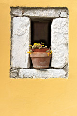 Colonnata, Carrara, Tuscany. Detail of windows and walls made of white marble