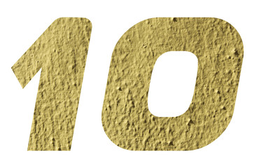 Number 10 with yellow wall textured on white background