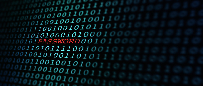 Background of binary code and word “Password”.