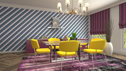 Naklejka na ściany i meble Interior dining area. 3d illustration