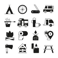 camping icons set