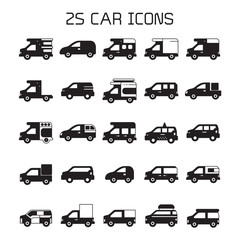 truck, RV, van, car icons