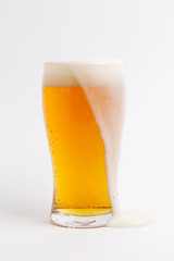 lager draft beer in a glass on white background	