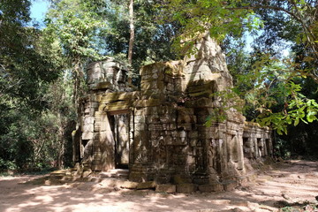 Ruins of a medieval house in the rainforest. Ancient ruins in the jungle of Cambodia.