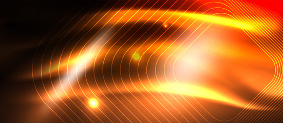 Neon square shapes lines on glowing light background