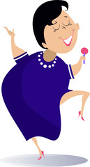 Romantic singer woman isolated illustration. Cartoon woman with microphone sings a song with inspiration illustration