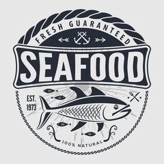 Seafood label, badge, emblem or logo for seafood restaurant, menu design element. Vector illustration