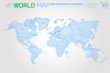 Fototapeta na wymiar North and South America, Asia, Africa, Europe, Australia and Oceania Vector Maps