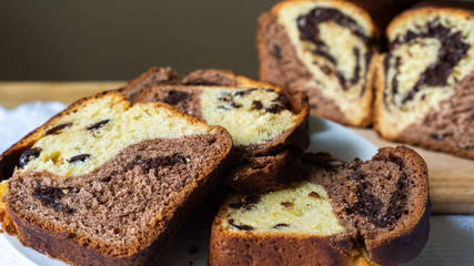Closeup of slices of homemade traditional Romanian sweet bread named 