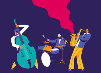 Jazz musicians trio. Modern flat colors illustration. - 268637257