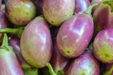Fresh eggplants at Little India public market in Singapore