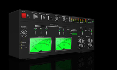 3D rendered generic amplifier design and reflection with a health and wellness concept on a black background