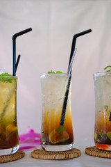 Summer drinks mojito cocktail on white table