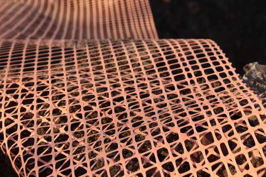 Modern Orange Safety Fence (polymeric Mesh Grid) Closeup