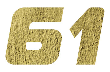 Number 61 with yellow wall textured on white background