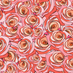 Fototapeta na wymiar bright floral seamless pattern, main rose element