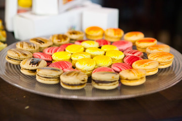 Colorful macaron cookies in a pastry shop