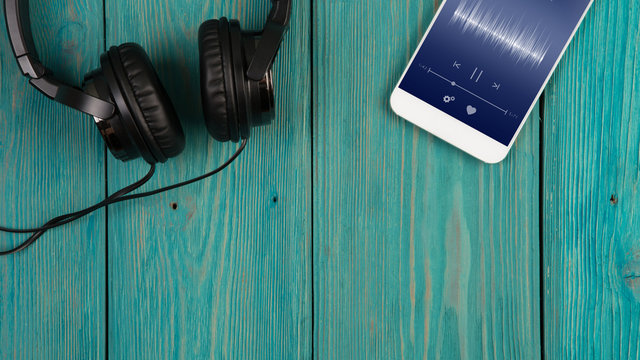 Listen music online concept - online music player app on smartphone