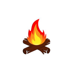 Camp fire. Bonfire burning on firewood. Vector illustration.	