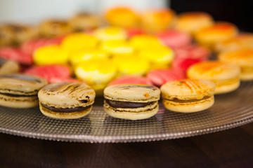 Colorful macaron cookies in a pastry shop