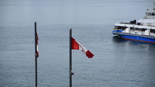 Seabus closeup      A seabus departing from the North Vancouver, heading across the inlet to Vancouver.