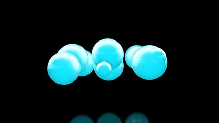 3D illustration of many beautiful blue balls in space on a black background. The idea of beauty and harmony, snow clouds and snowdrifts. 3D rendering, isolated.
