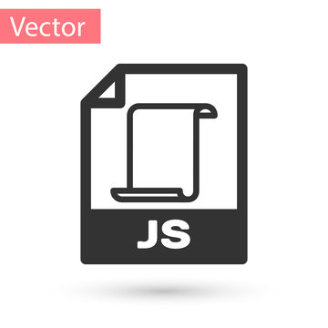 Grey JS file document icon. Download js button icon isolated on white background. JS file symbol. Vector Illustration