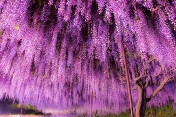 Wisteria illuminated at Byakugouji temple in Tamba, Hyogo prefecture, Japan