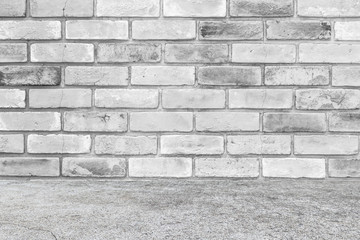 Old brick wall and concrete floor texture and background