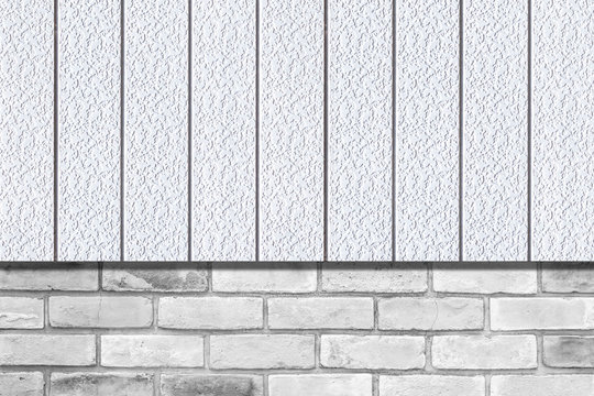 white metal fence and brick wall texture and background