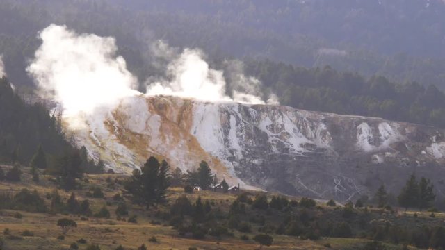 Telephoto Shot of Mammoth Hot Springs in Yellowstone National Park