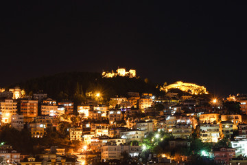 Night city. Alanya, Turkey. Beautiful lights of night city. View on the city, buildings, sky.