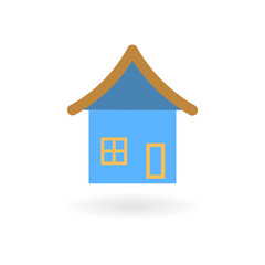 Vector image of flat blue house icon with shadow