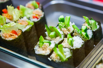 Colourful delicious sushi selection