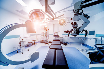 Modern equipment in operating room. Medical devices for neurosurgery.