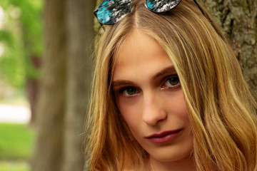 Attractive blond woman with a quiet smile