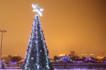 beautifully decorated Christmas tree in the town square.