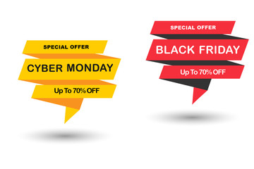 Colorful sale label special offer, Black Friday and Cyber Monday promotional banner element