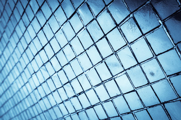 Beautiful closeup textures abstract tiles and bright blue and silver glass pattern wall background and art wallpapers