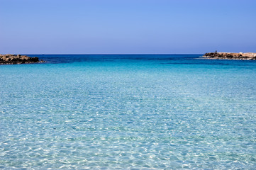Panoramic sea landscape with blue transparent sea in Cyprus.