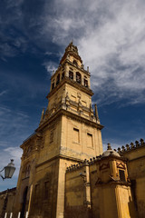 Fototapeta na wymiar Former minaret now bell tower of the Cordoba Cathedral of Our Lady of the Assumption