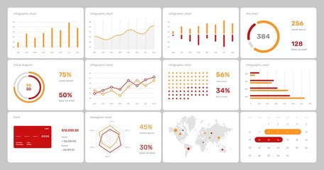 Elements of infographics on a white background. Use in presentation templates, flyer and leaflet, corporate report. Dashboard template with big data visualization. - obrazy, fototapety, plakaty